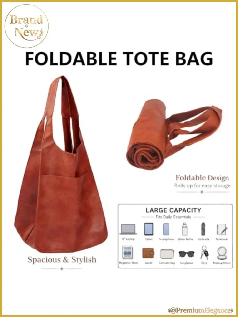 Oversized Leather Hobo Tote Bag Huge Capacity Work PU Leather